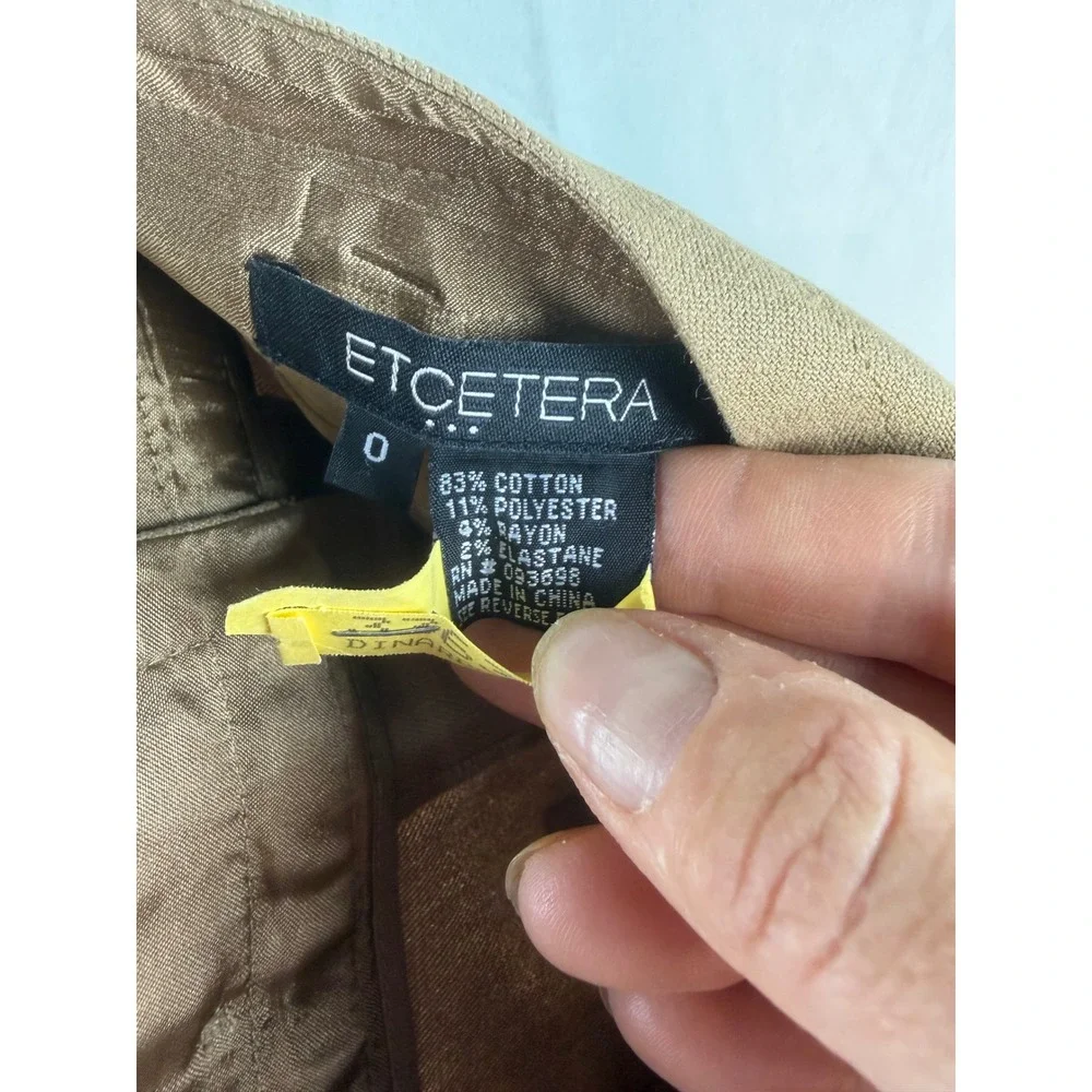 Etcetera Tan Metallic Button Front A-Line Skirt Khaki Flap Pockets Size 0